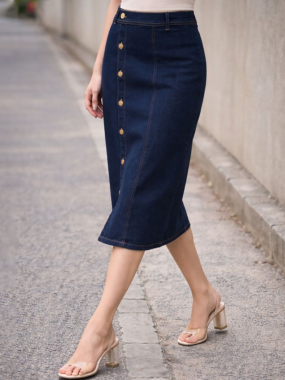 Buy NEUNK Women Denim Midi Flared Skirt - Skirts for Women