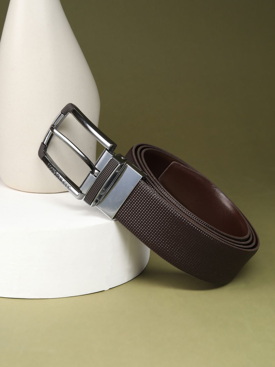 Louis Philippe Men Italian Leather Dual Tone Zinc Alloy Buckle Formal Reversible Belt
