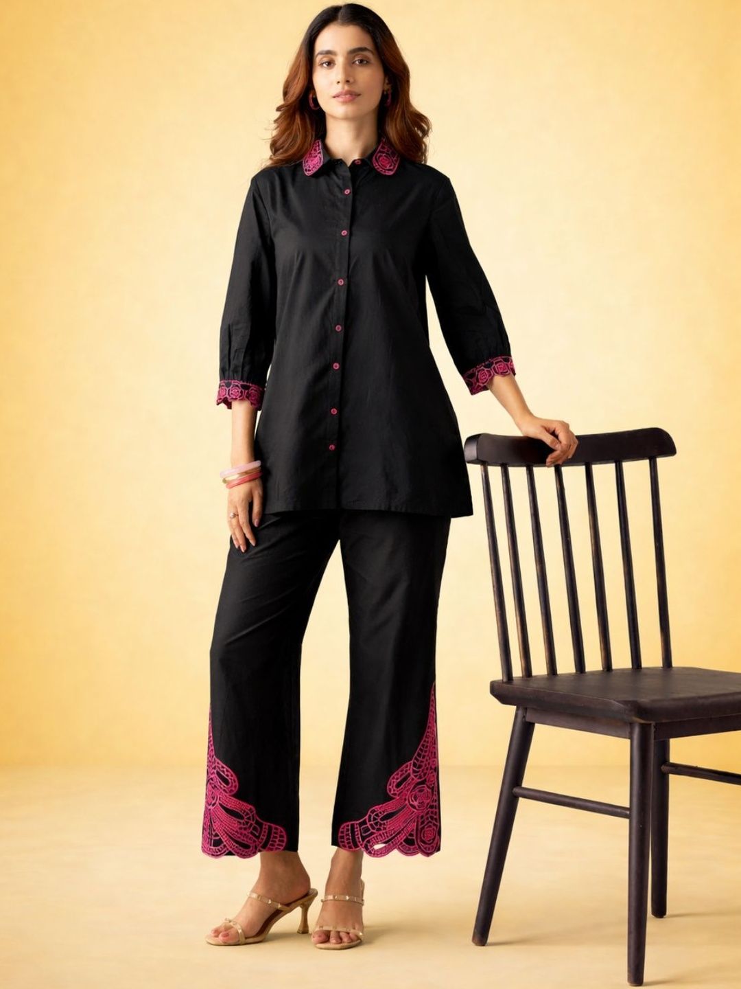 Anouk Cotton Embroidered Shirt with Trousers
