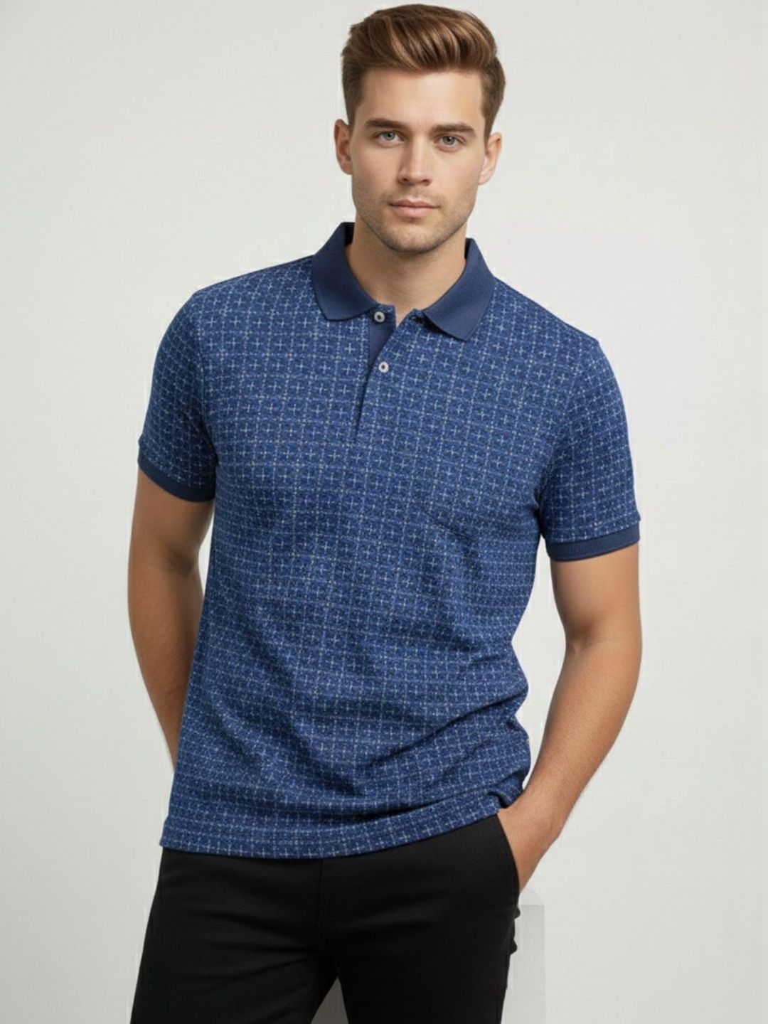 R.Code by The Roadster Life Co. Men Printed Polo Collar T-shirt