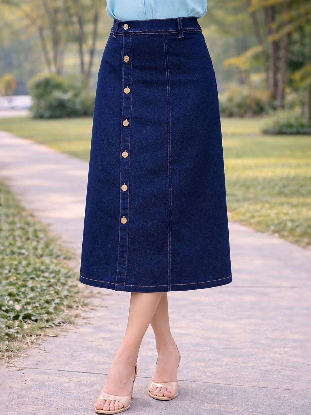 Ira Collections Ira Collections Women Denim Midi Flared Skirt