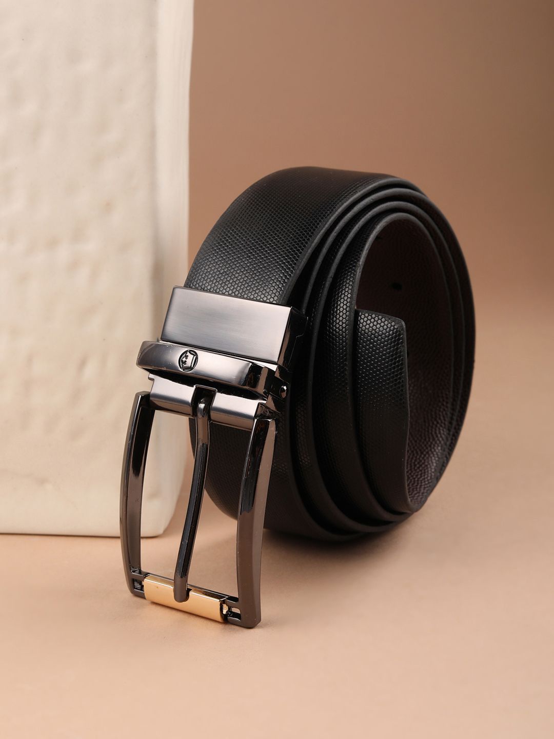 Louis Philippe Men Italian Leather Dual Tone Zinc Alloy Buckle Formal Reversible Belt