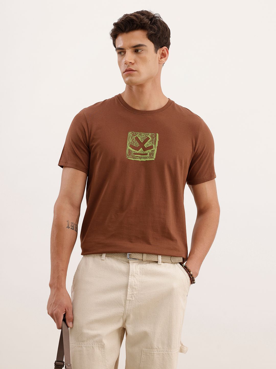 WROGN Brand Logo Printed Pure Cotton T-shirt