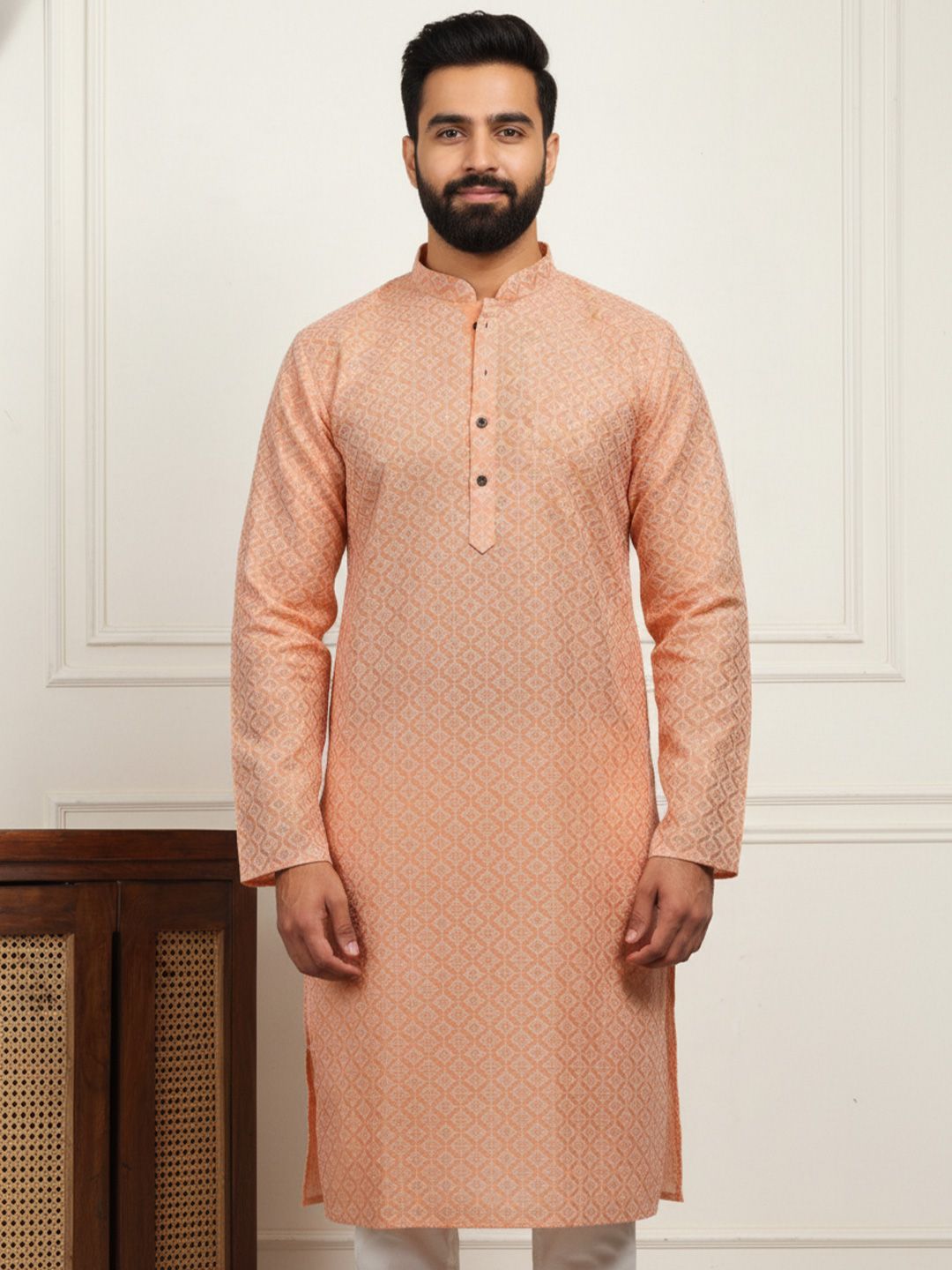 HERE&NOW Men Long Sleeves Mandarin Collar Solid Kurta
