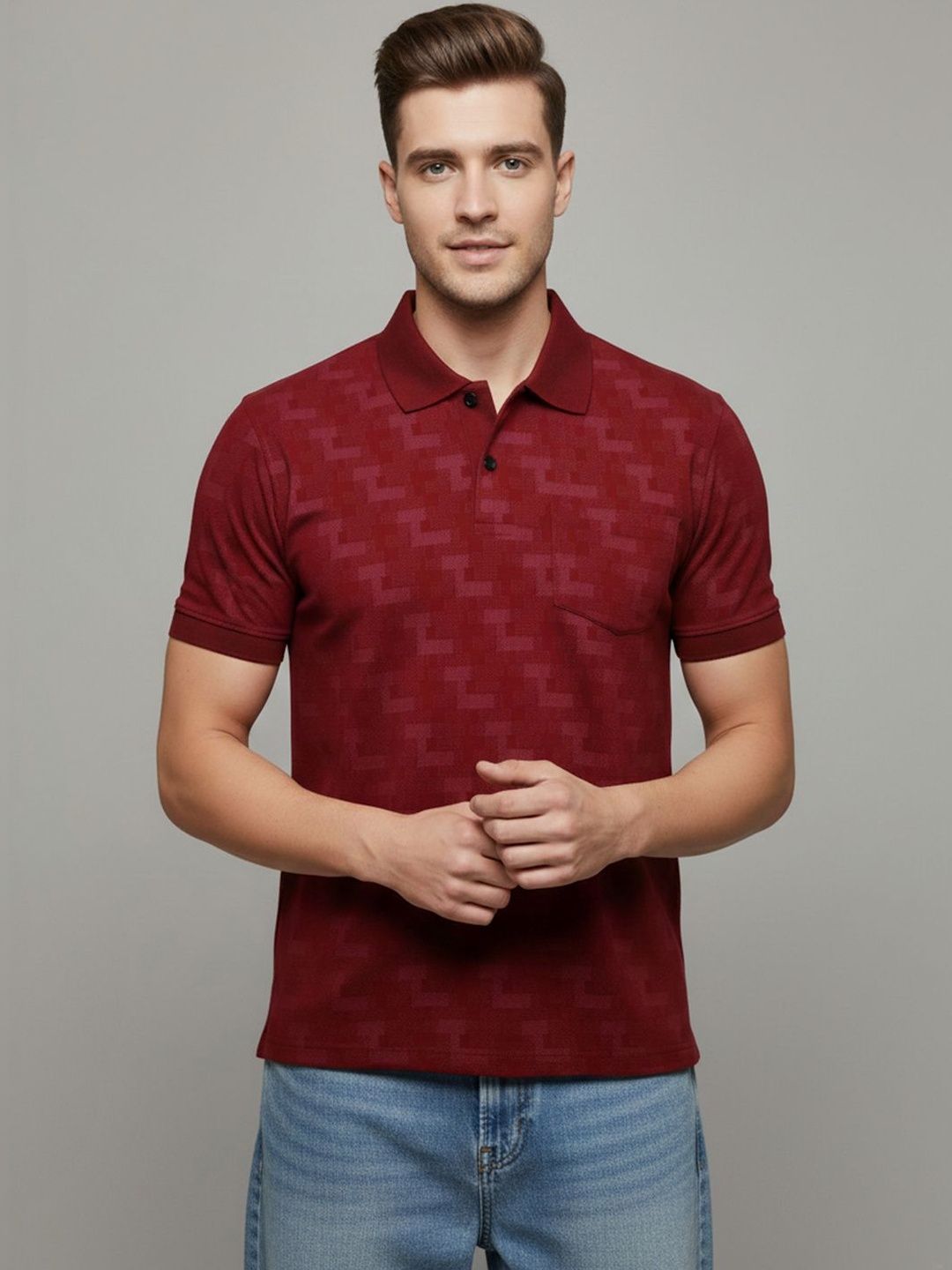 R.Code by The Roadster Life Co. Men Printed Polo Collar T-shirt