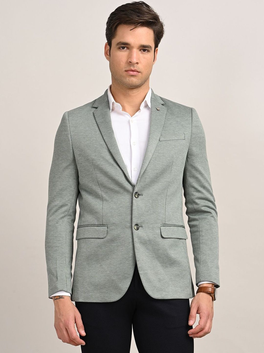 Turtle Turtle Striped Notched Lapel Single-Breasted Tailored Fit Casual Blazers
