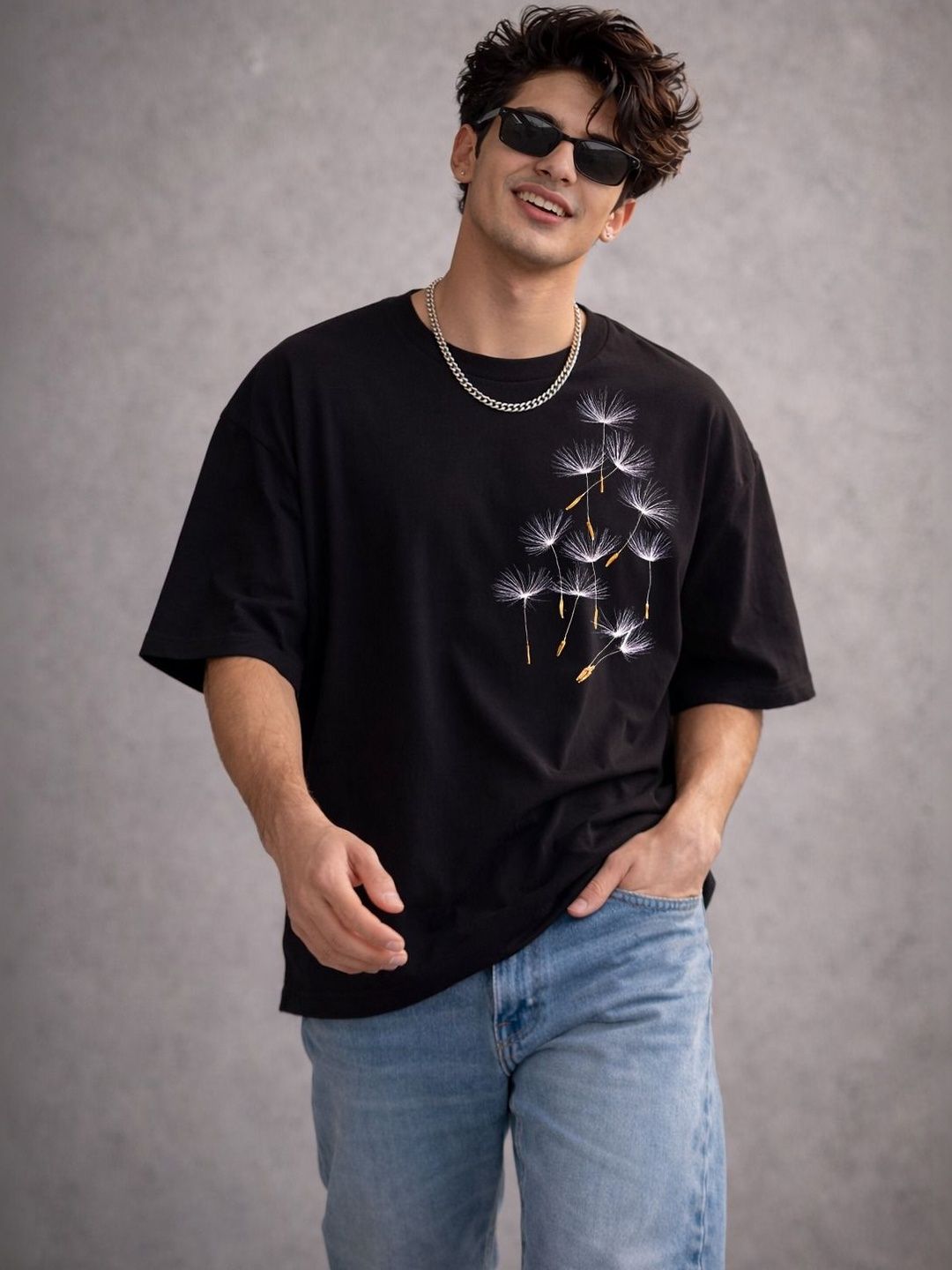 R.Code by The Roadster Life Co. Men Printed Drop-Shoulder Sleeves Bio Finish T-shirt