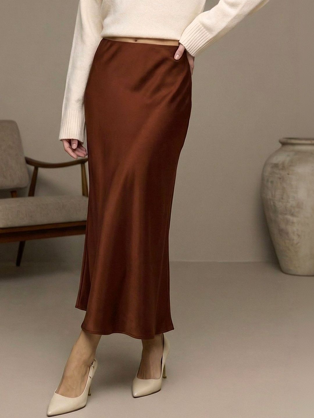 ADDYVERO ADDYVERO Women Satin Midi A-Line Skirt