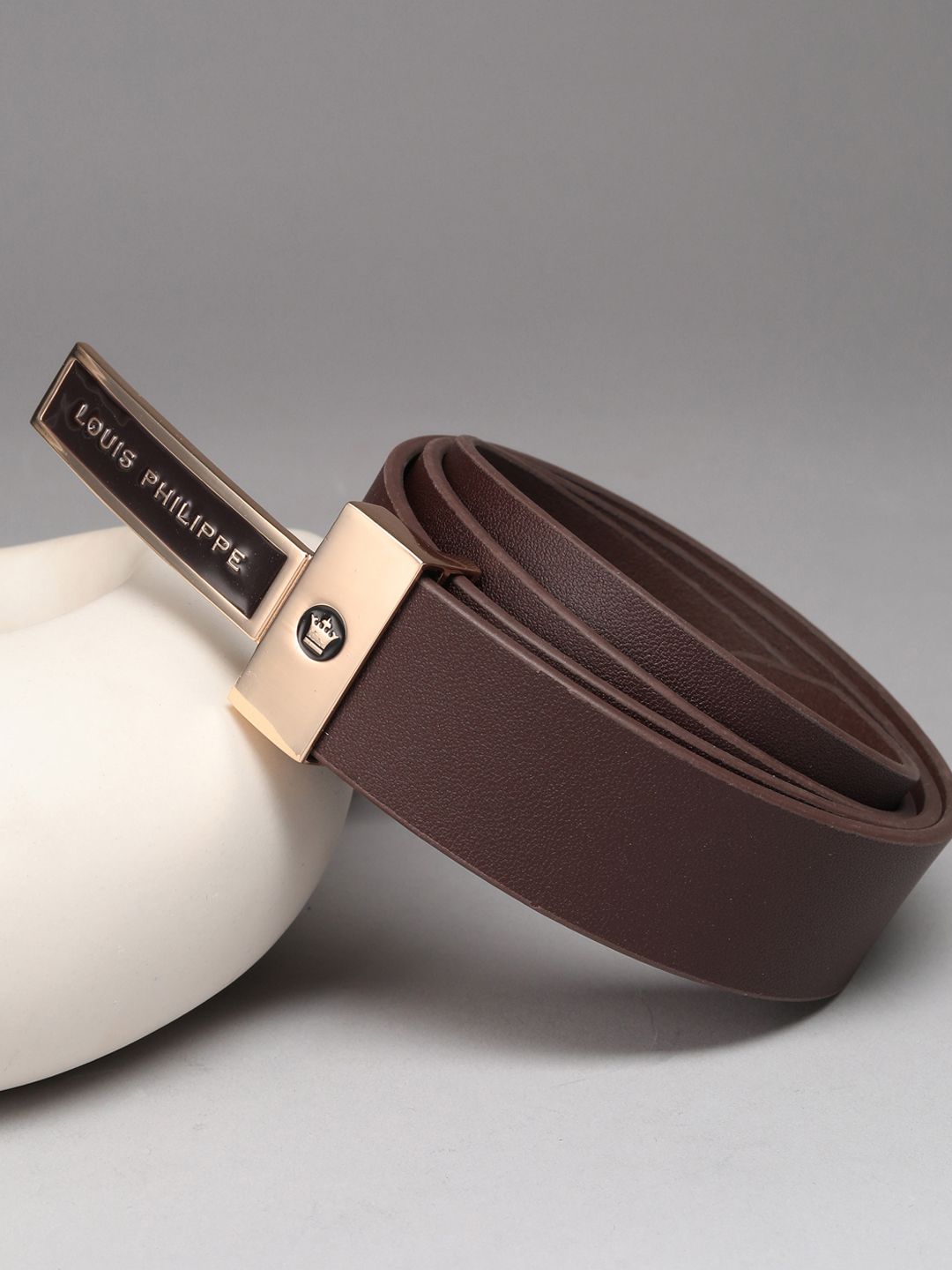 Louis Philippe Men Italian Leather Dual Tone Zinc Alloy Buckle Formal Profile Belt