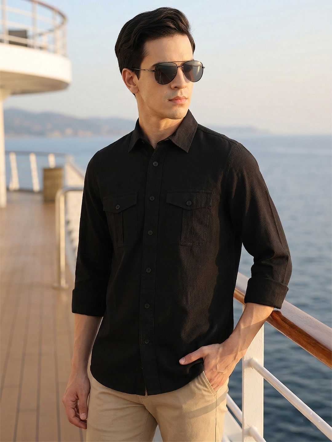 Thomas Scott Men Cricket Club Collection Slim Fit Casual Shirt with Dual Flap Pockets