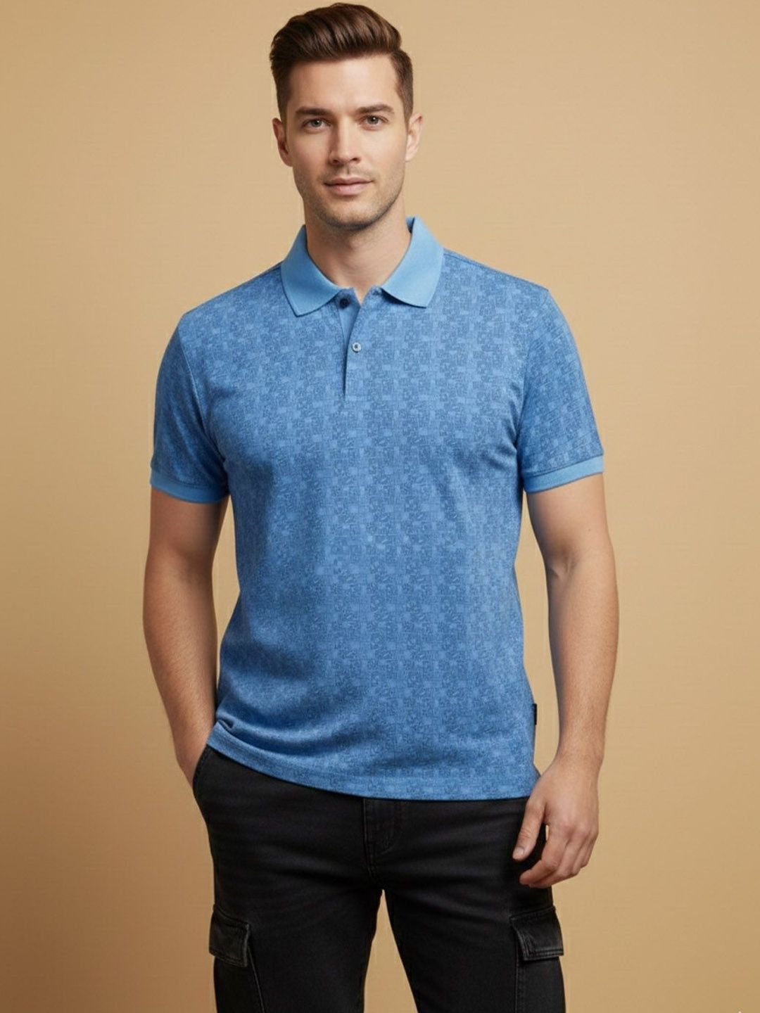 R.Code by The Roadster Life Co. Men Printed Polo Collar T-shirt
