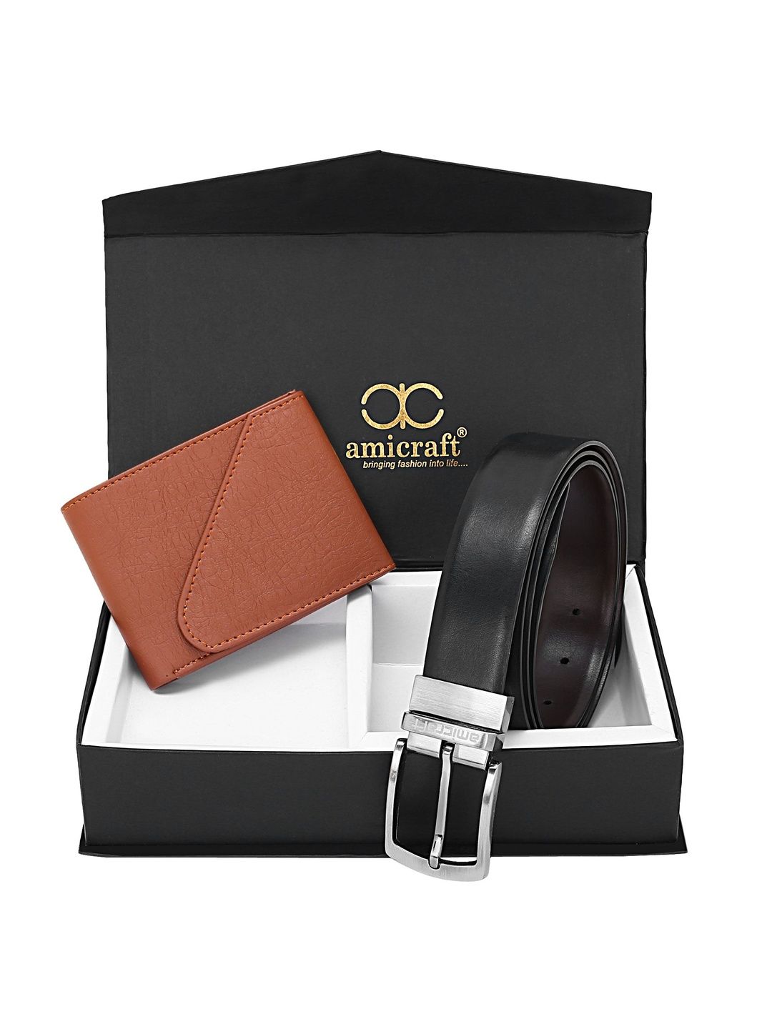 amicraft Men 2 Embellished PU Two Fold Wallet With Belt