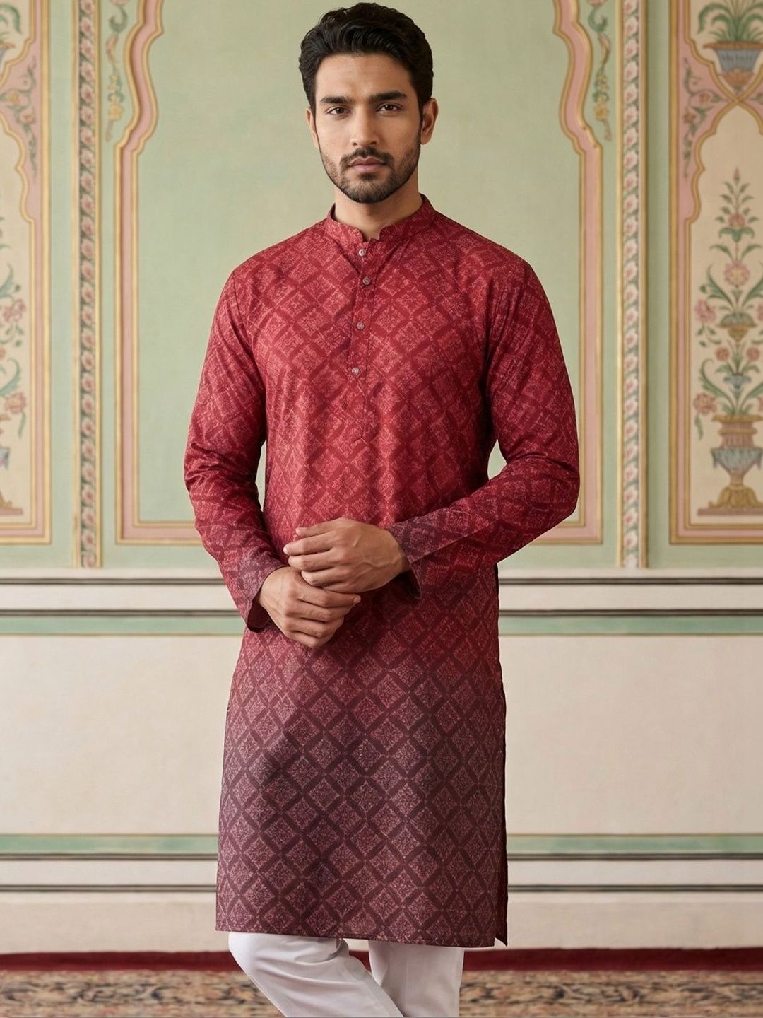 Jompers Men Floral Printed Sequinned Kurta