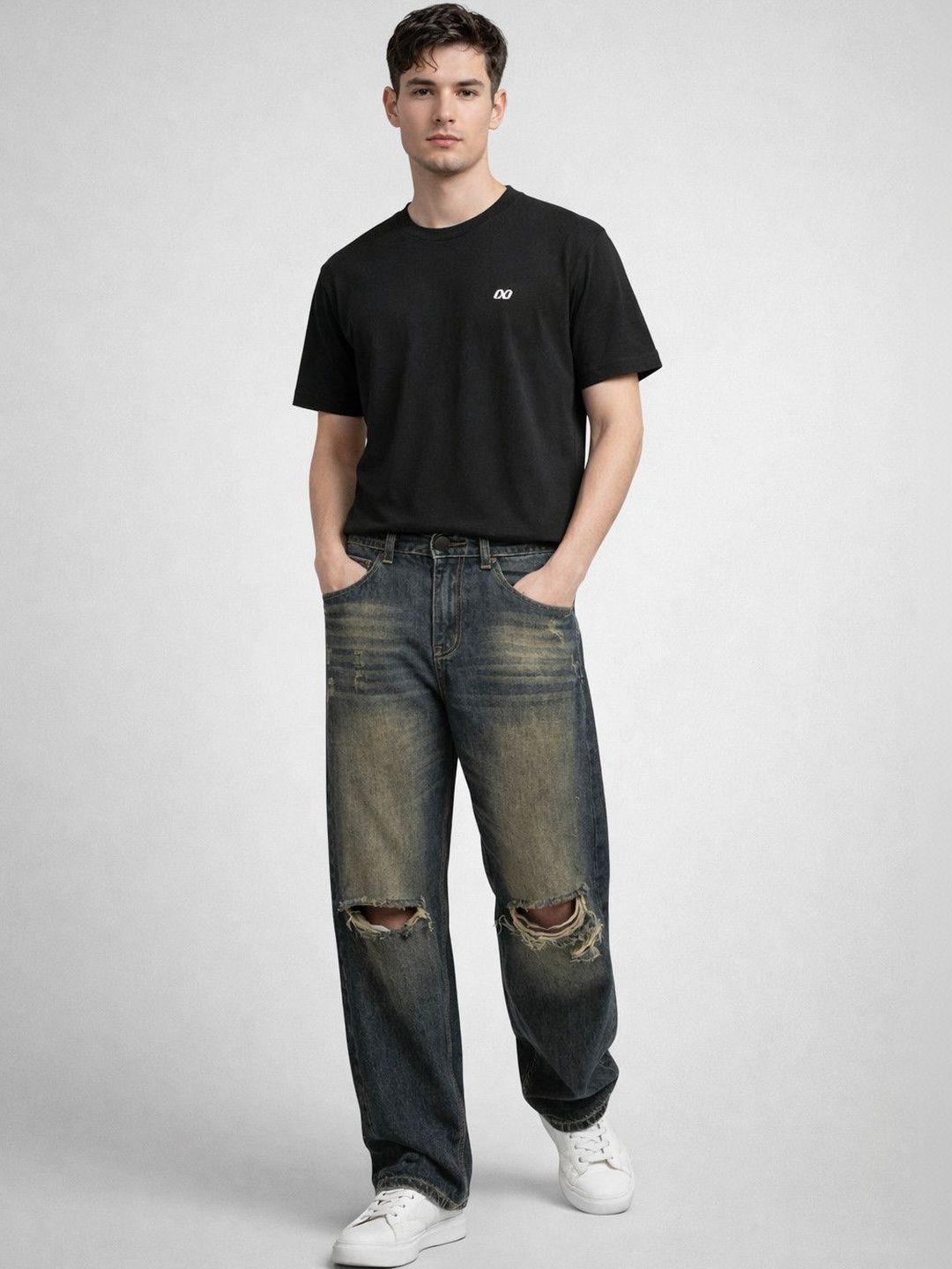 Suo Men Wide Leg Mid-Rise Jeans