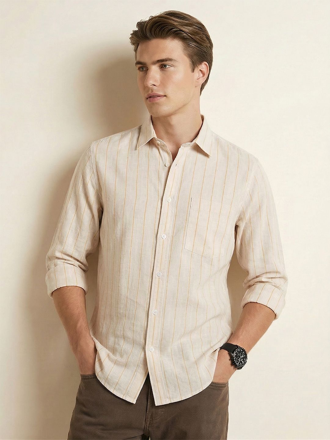 Nautica Striped Cotton Linen Casual Shirt