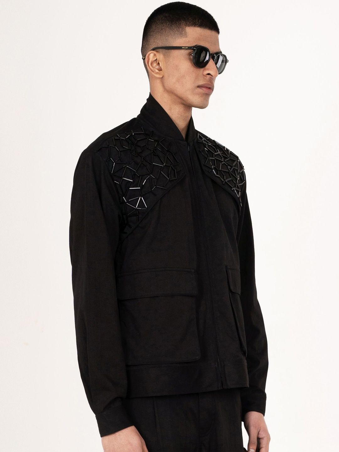 AURGE Men Crop Tailored Jacket with Embroidered