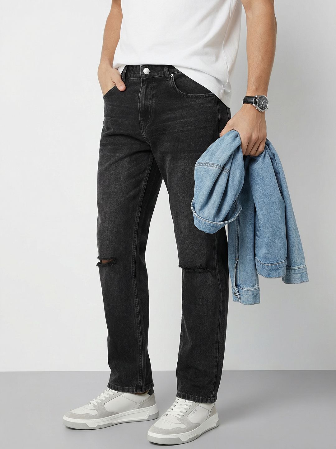 Mast & Harbour Men Regular Fit Mid-Rise Light Fade Pure Cotton Jeans