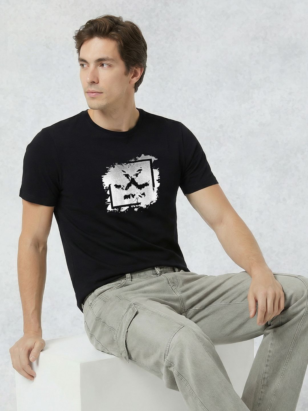 WROGN Brand Logo Printed Slim Fit Cotton T-shirt