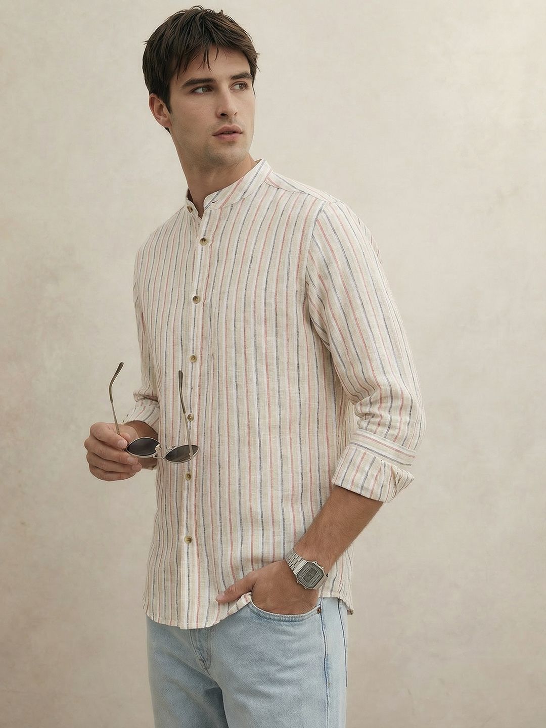 THE SHIRT CODE Striped Casual Shirt