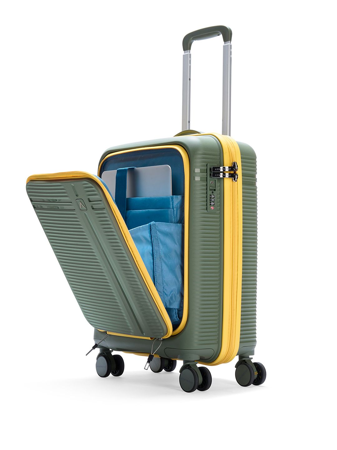 Aristocrat Unisex Solana Green Small Hard Luggage 53cm Cabin Trolley Laptop Compatible