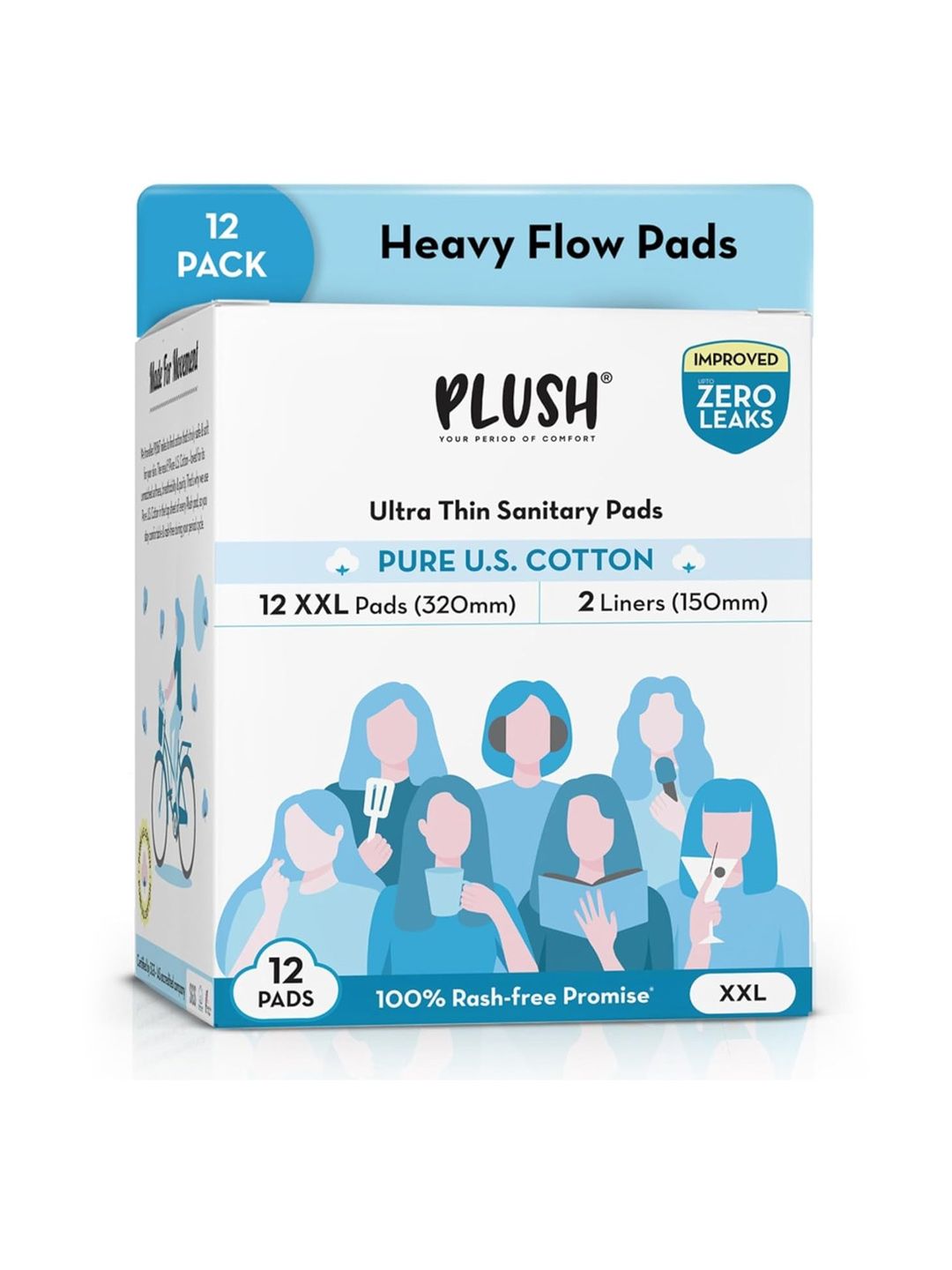 Plush Plush 12-Pcs Pure US Cotton Ultra Thin Sanitary Pads Comes With 2 Free Panty Liners