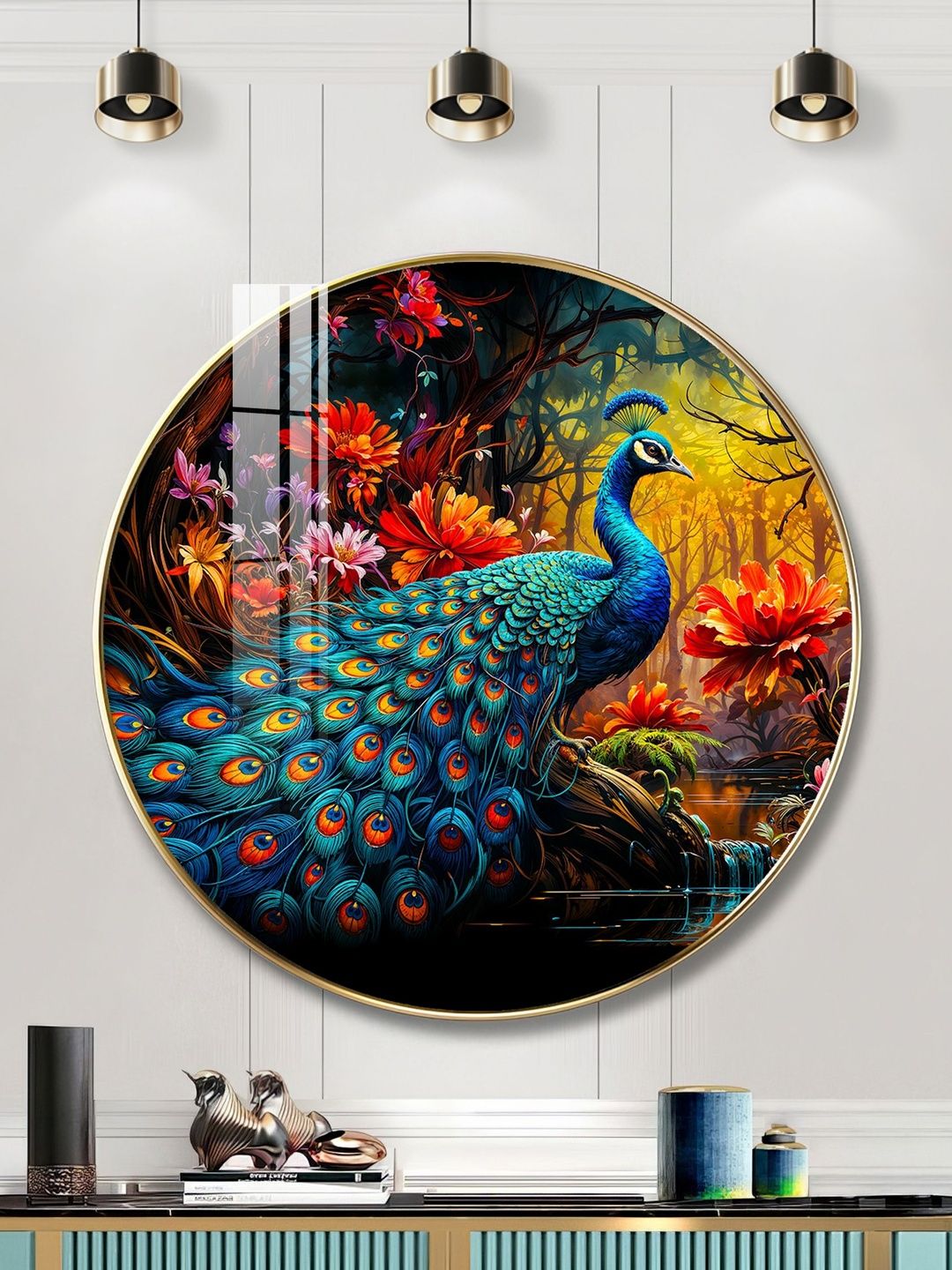 THE NEXT DECOR THE NEXT DECOR Multicoloured Single Piece Glass Birds and Animals Wall Paintings