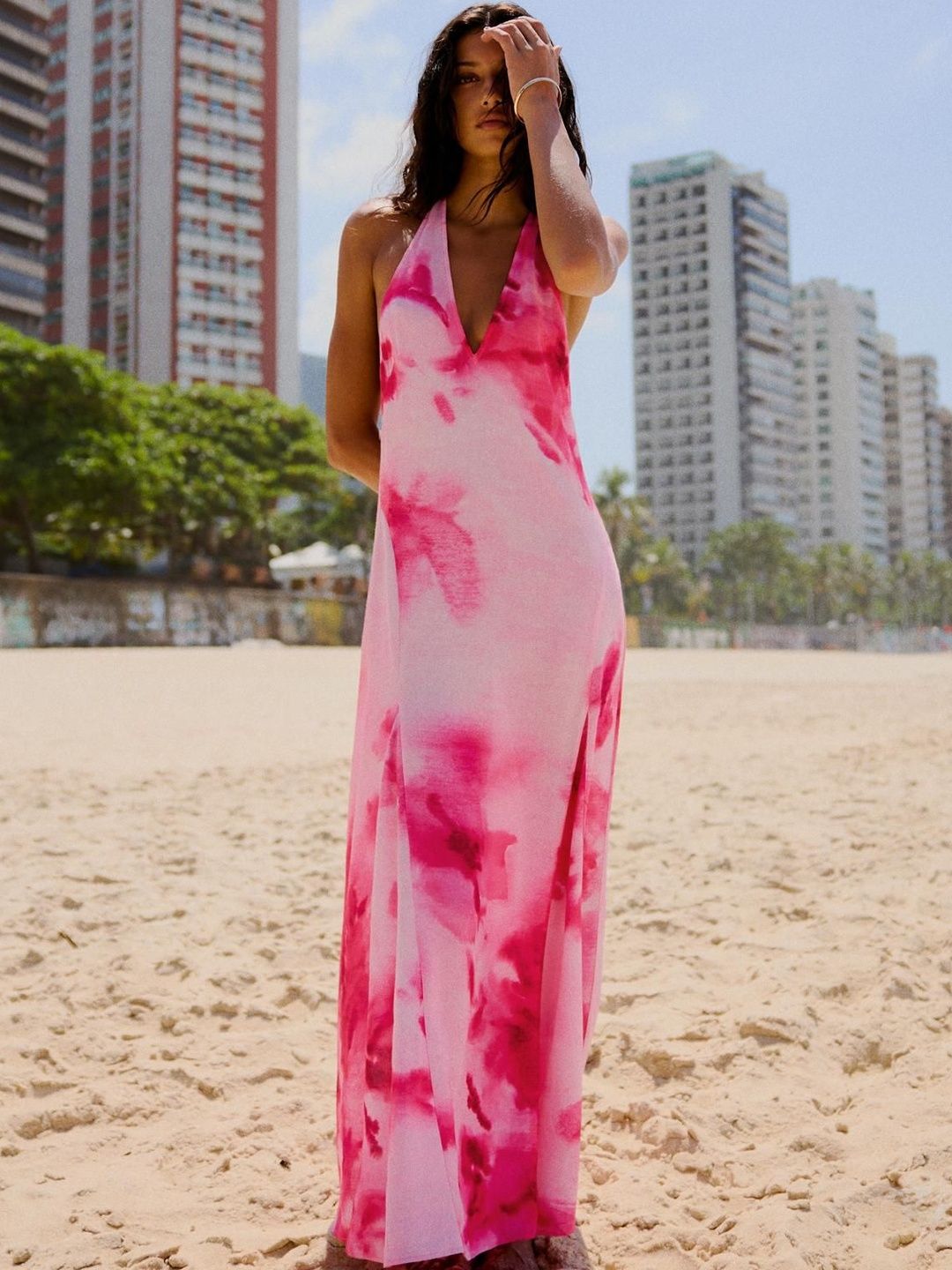 Printed Halter Midi Dress