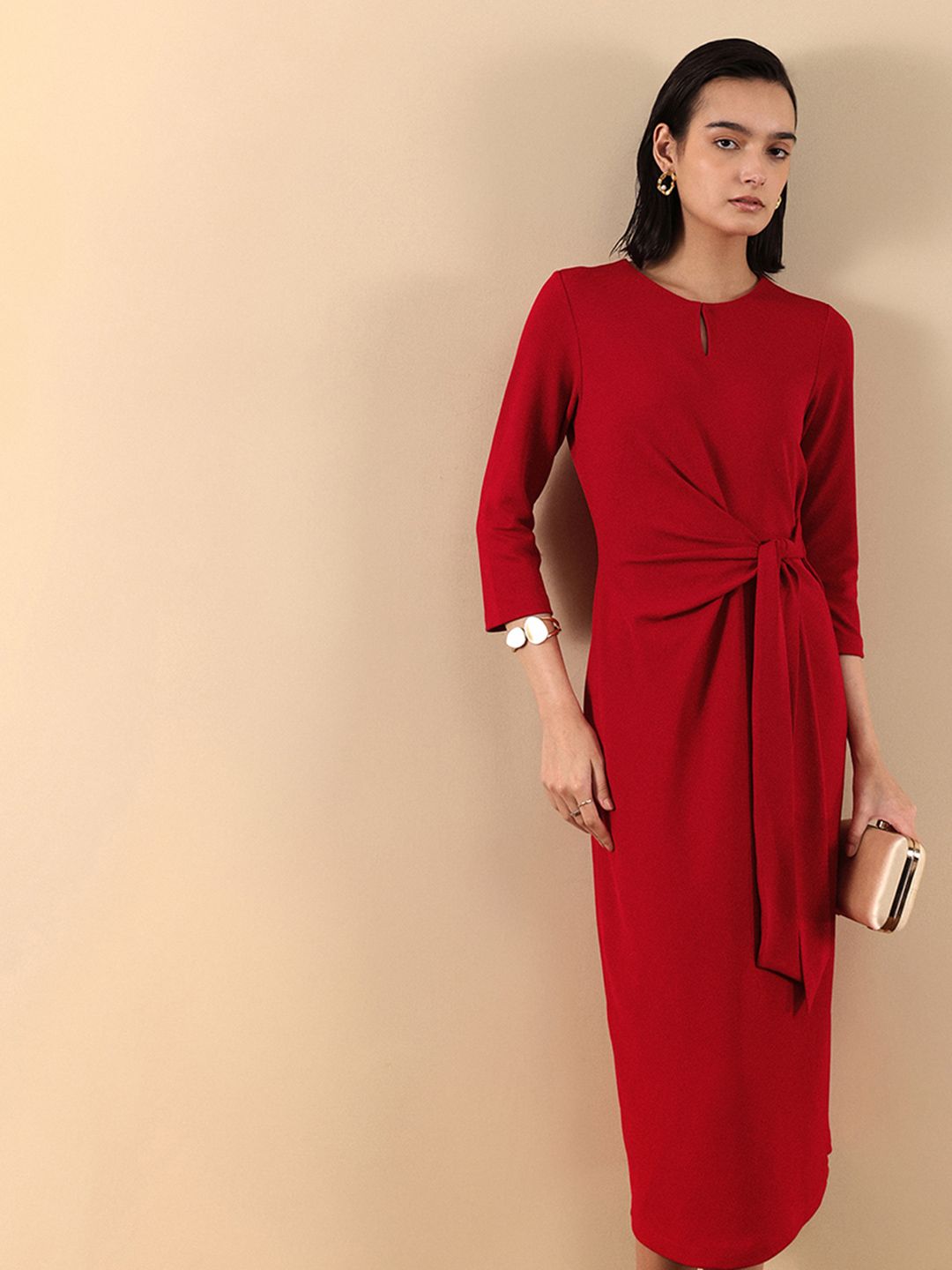 A-Line Midi Dress FABLE STREET Stretchable Tie-Up Women Dress
