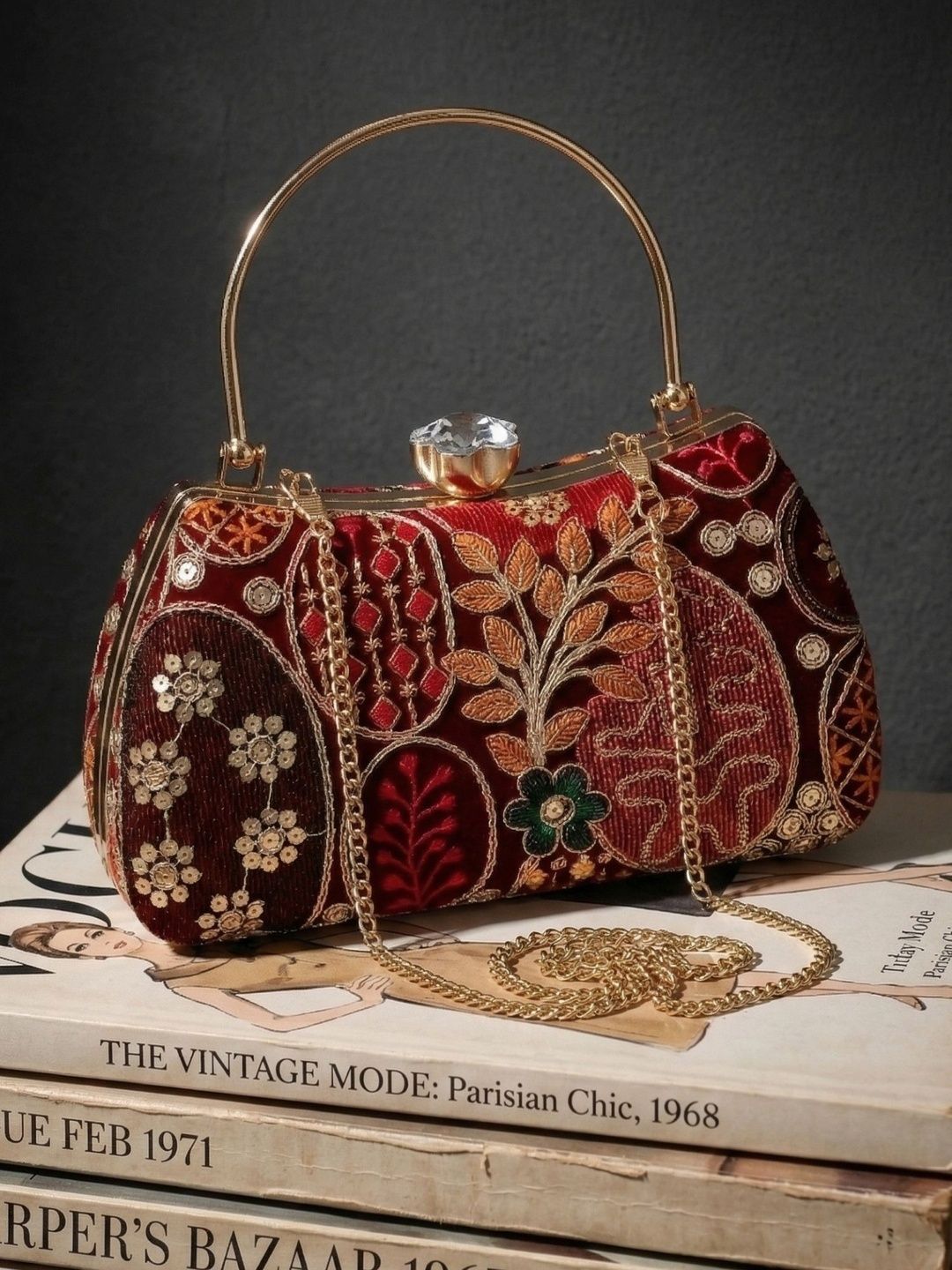 QANISHA Embroidered Box Clutch
