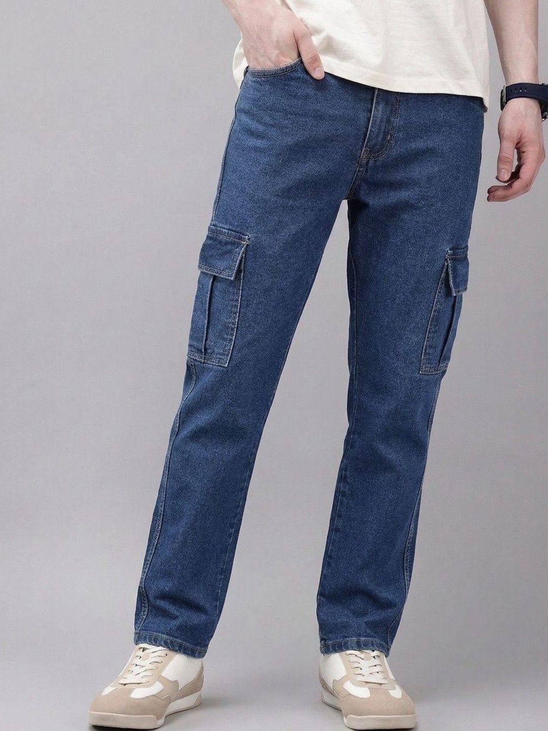 VELKYNOX Men Comfort Relaxed Fit Mid-Rise Acid Wash Jeans