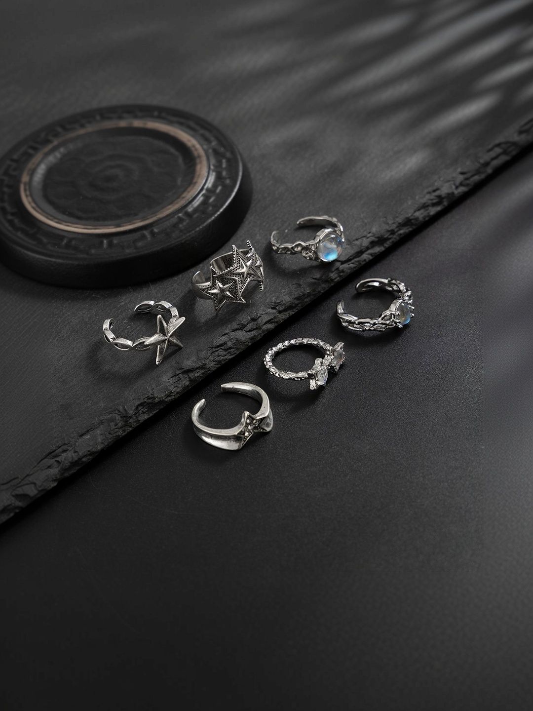 StyleCast x Revolte Men Set of 6 Silver Plated Finger Ring