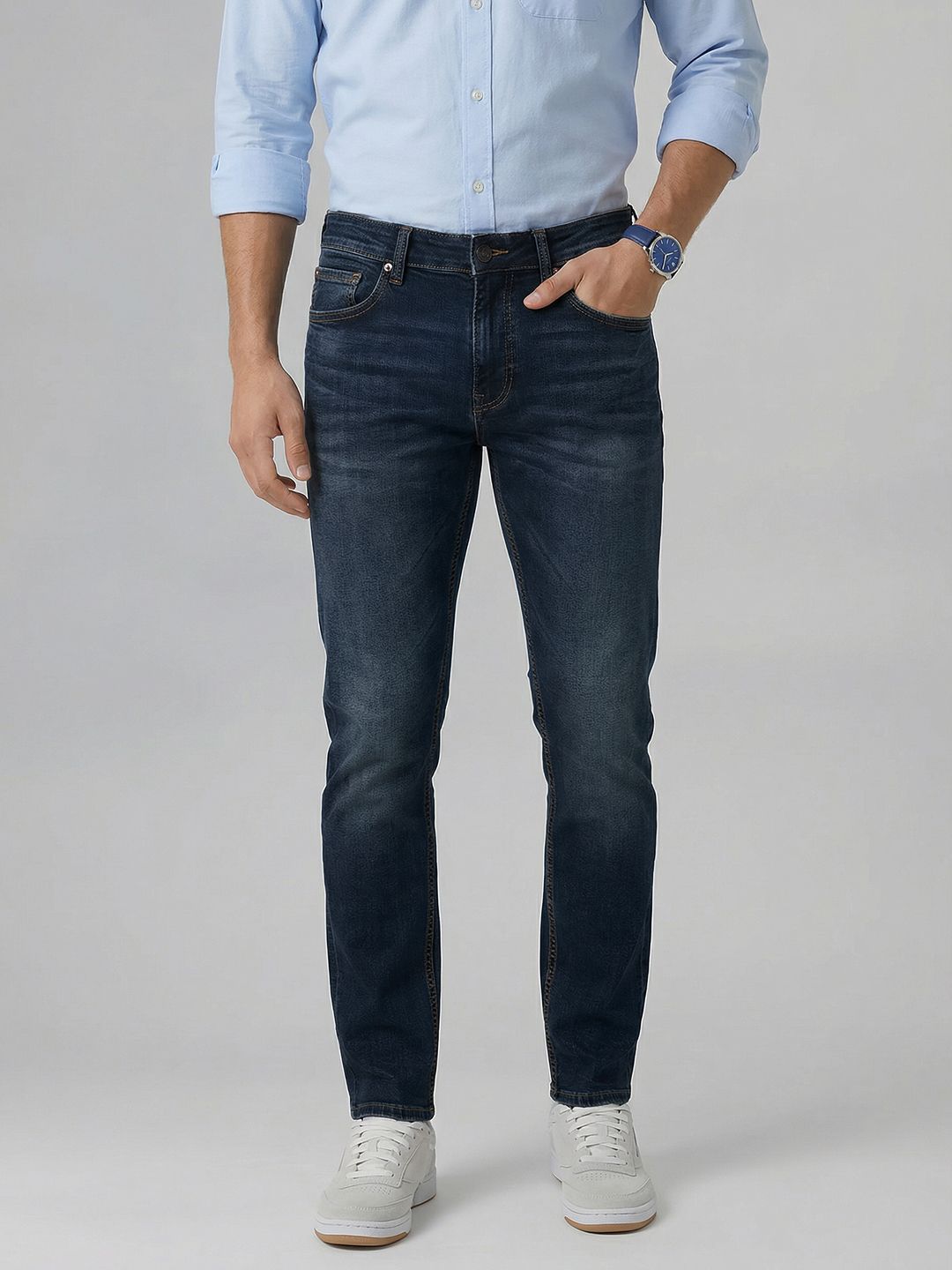 SPYKAR SPYKAR Men Kano Mid Rise Ankle Length Slim Fit Dark Blue Jeans