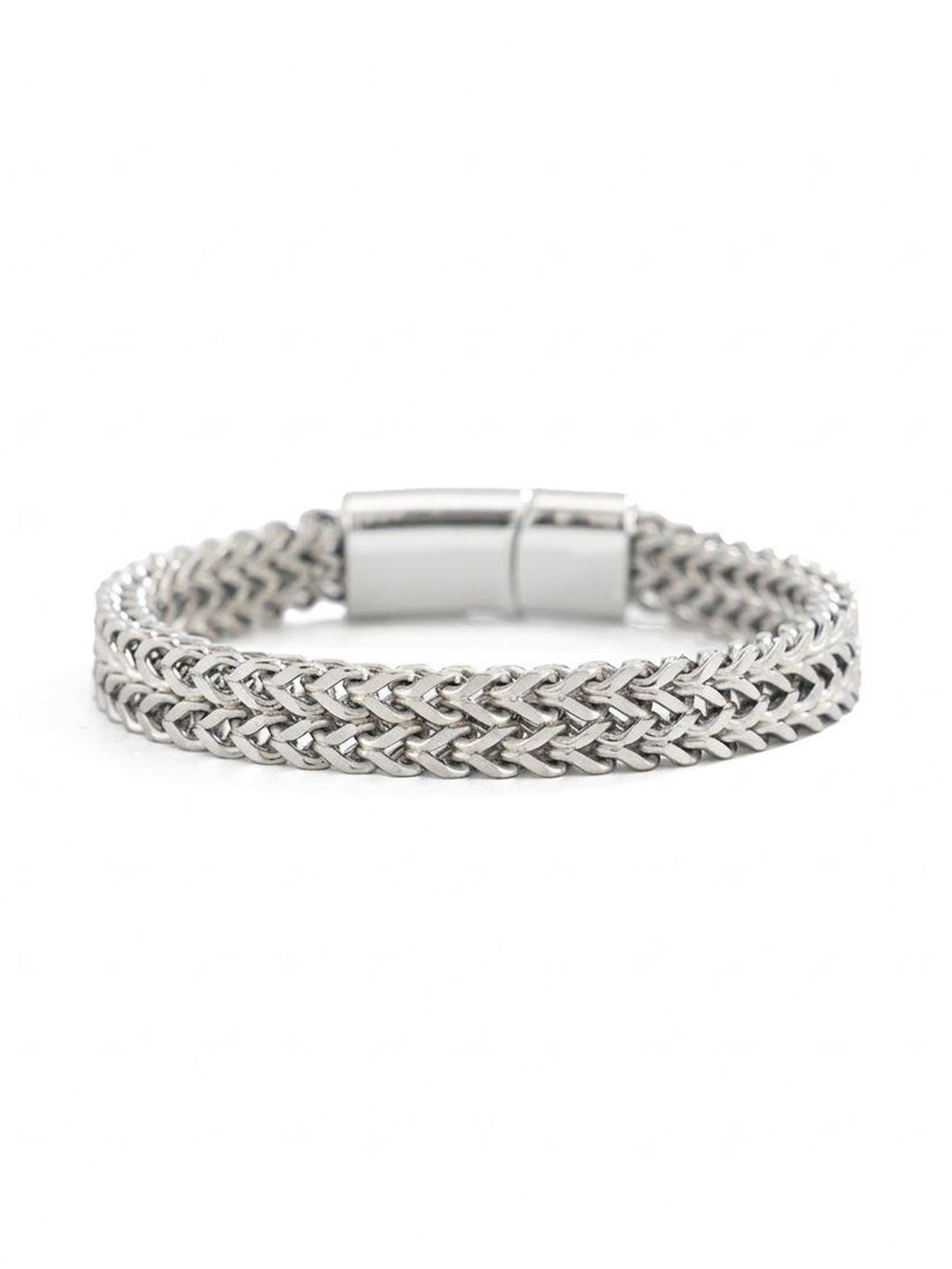 StyleCast x Revolte Men Silver Hand Painted Silver-Plated Bangle-Style Bracelet