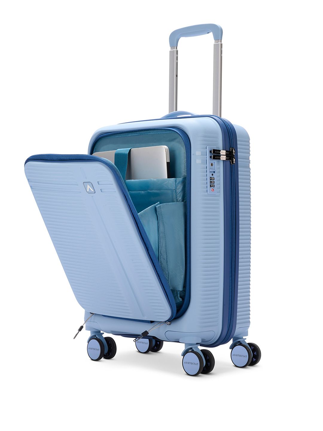 Aristocrat Unisex Solana Blue Small Hard Luggage 53cm Cabin Trolley Laptop Compatible
