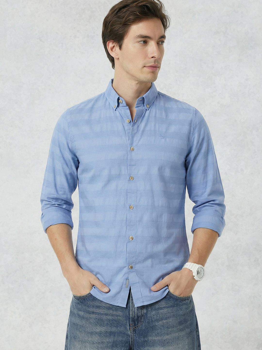 WROGN Horizontal Striped Slim Fit Casual Shirt