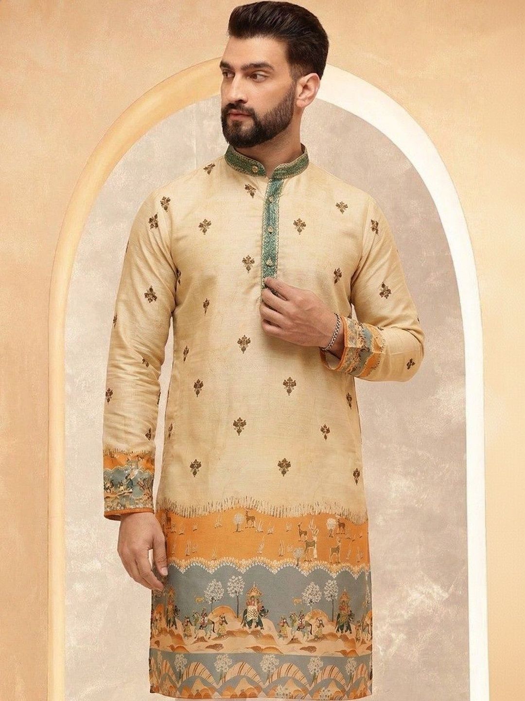 VELKYNOX Men Floral Printed Grandeur & Majestic Artwork Kurta