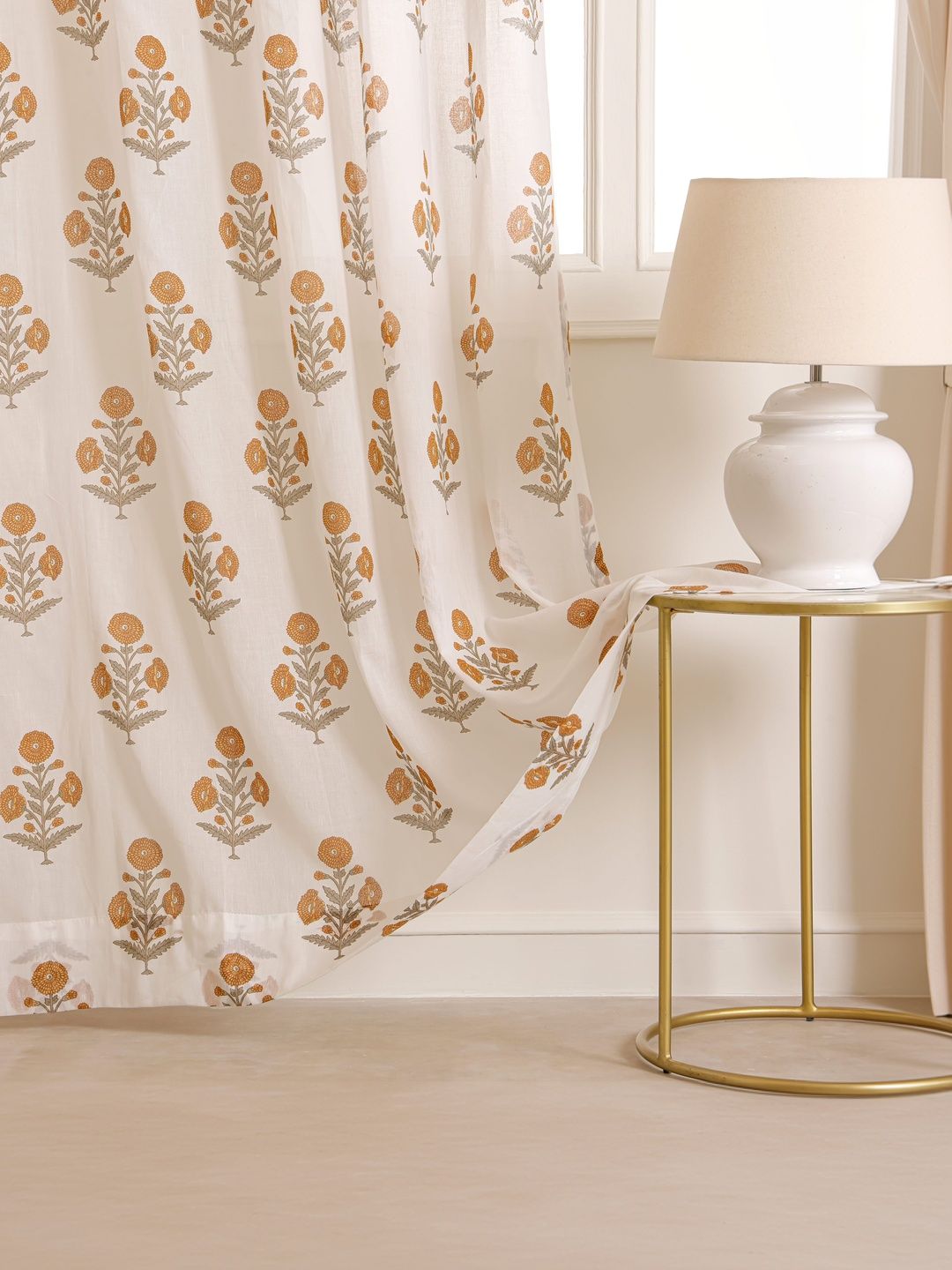 Clasiko Clasiko Rust & Off White Set of 2 Floral Sheer Window Regular