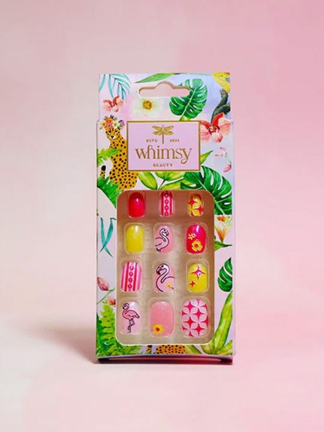 Whimsy Beauty Set Of 24 Press On Reusable Nail Kit - Flamingo