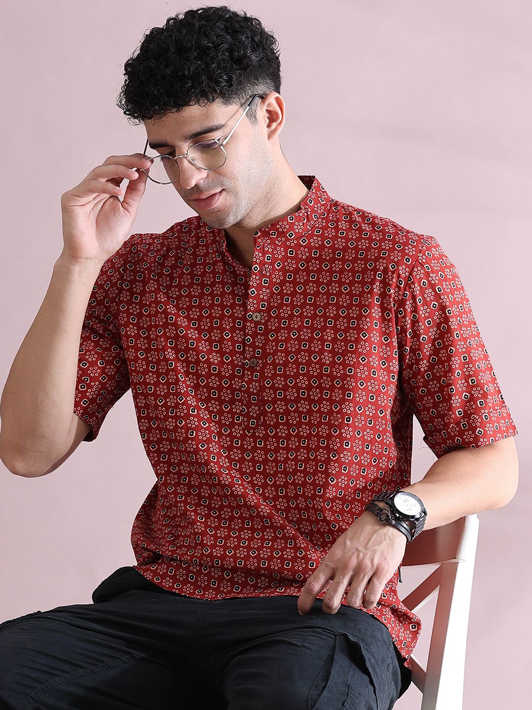 FILORI STUDIO Men Maroon Ethnic Motifs Printed Kurta