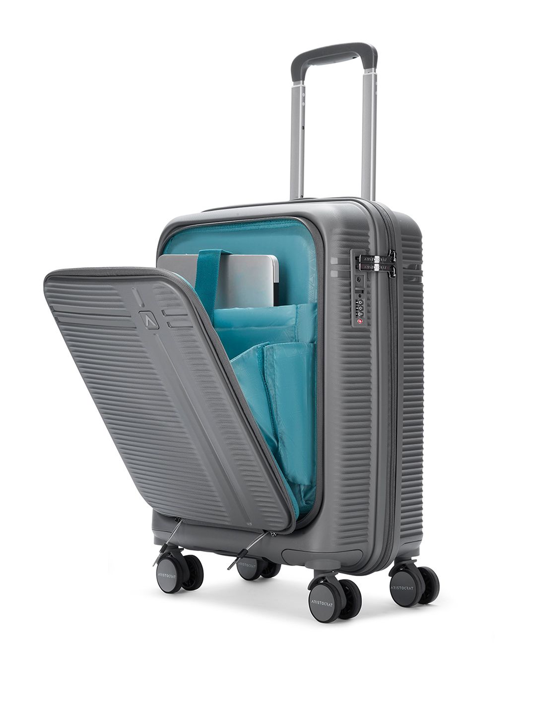 Aristocrat Unisex Solana Grey Small Hard Luggage 53cm Cabin Trolley Laptop Compatible