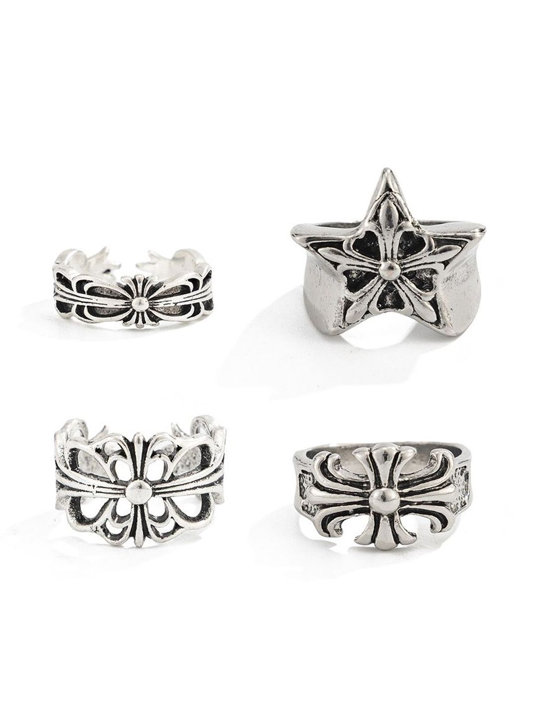 StyleCast x Revolte Men Set of 4 Silver Plated Finger Ring