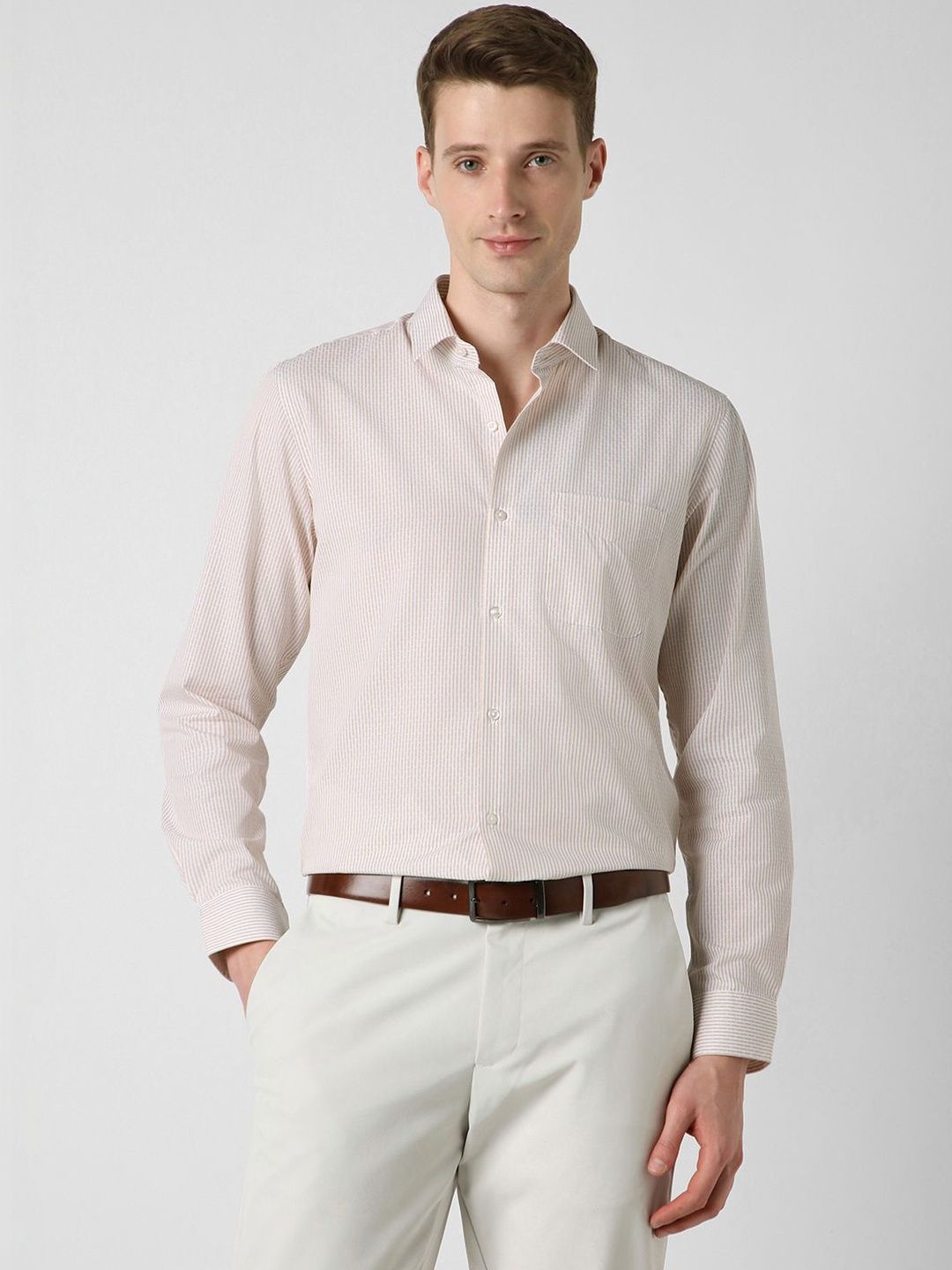 Peter England Men Slim Fit Striped Formal Shirt