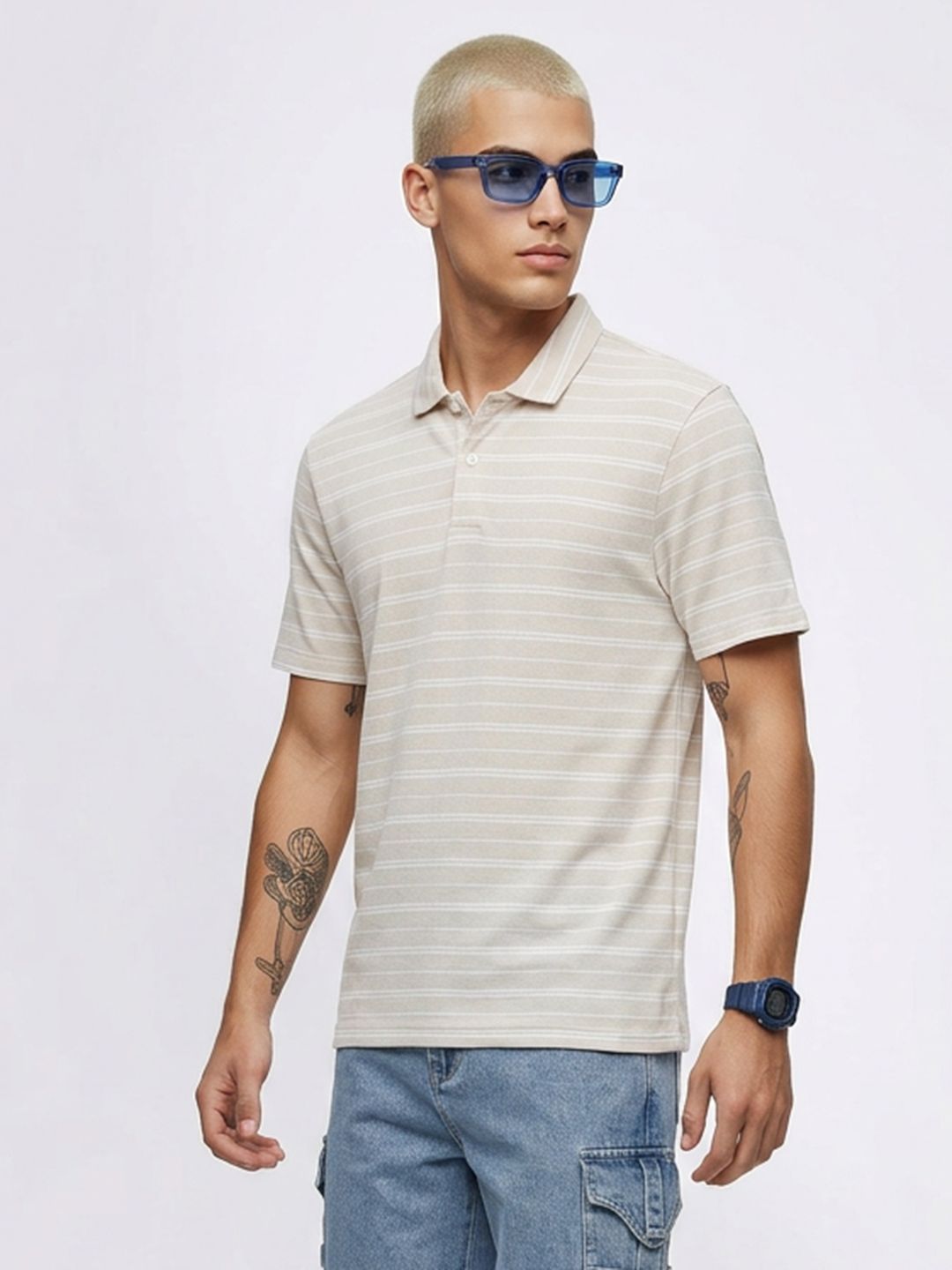 Kook N Keech Striped Pure Cotton Polo Collar T-shirt