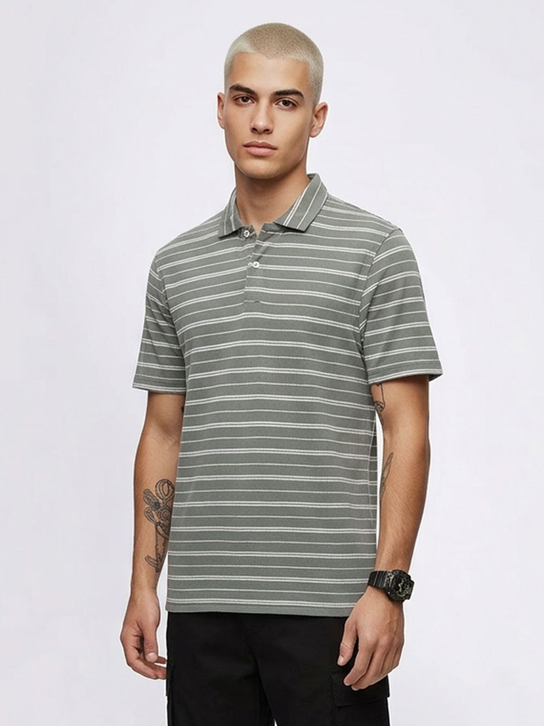 Kook N Keech Striped Pure Cotton Polo Collar T-shirt