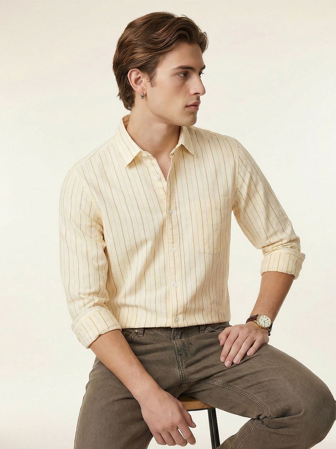 Nautica Striped Cotton Linen Casual Shirt