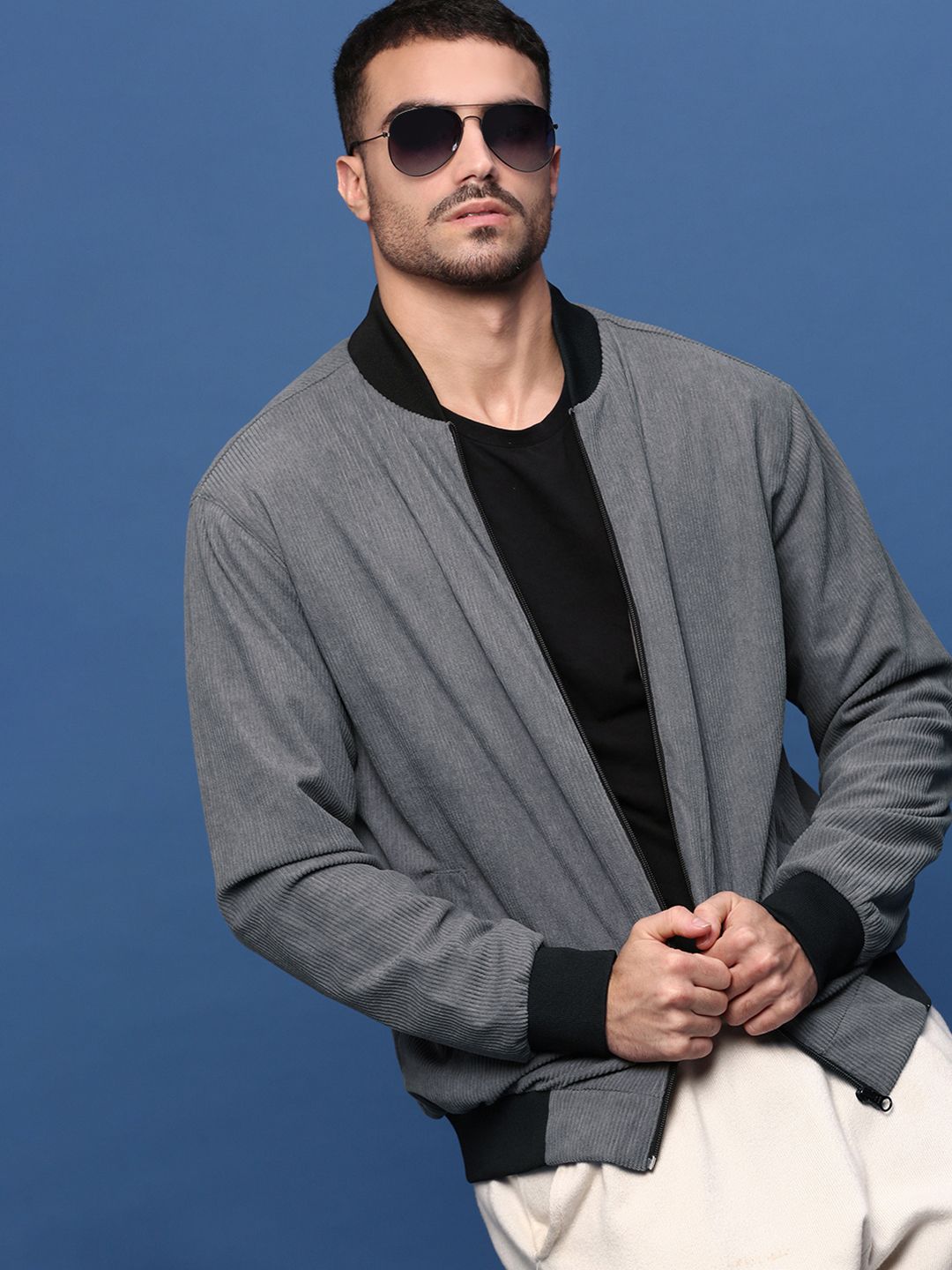 SHOWOFFFF Men Corduroy Bomber Jacket