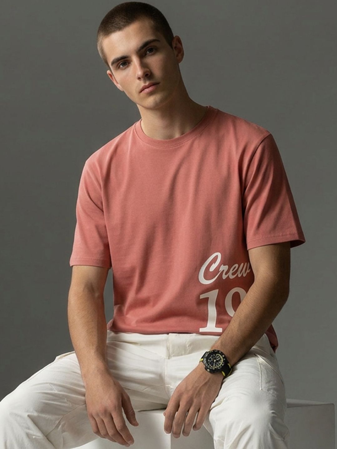 FCUK Typography Printed Oversized Pure Cotton T-shirt