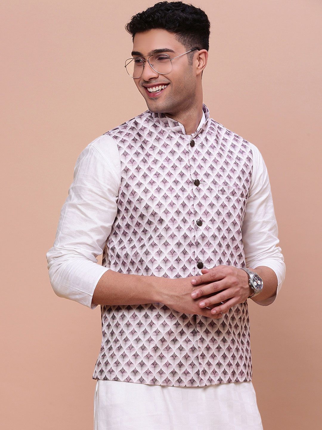 SHOWOFFFF Woven Design Slim Fit Mandarin Collar Nehru Jacket