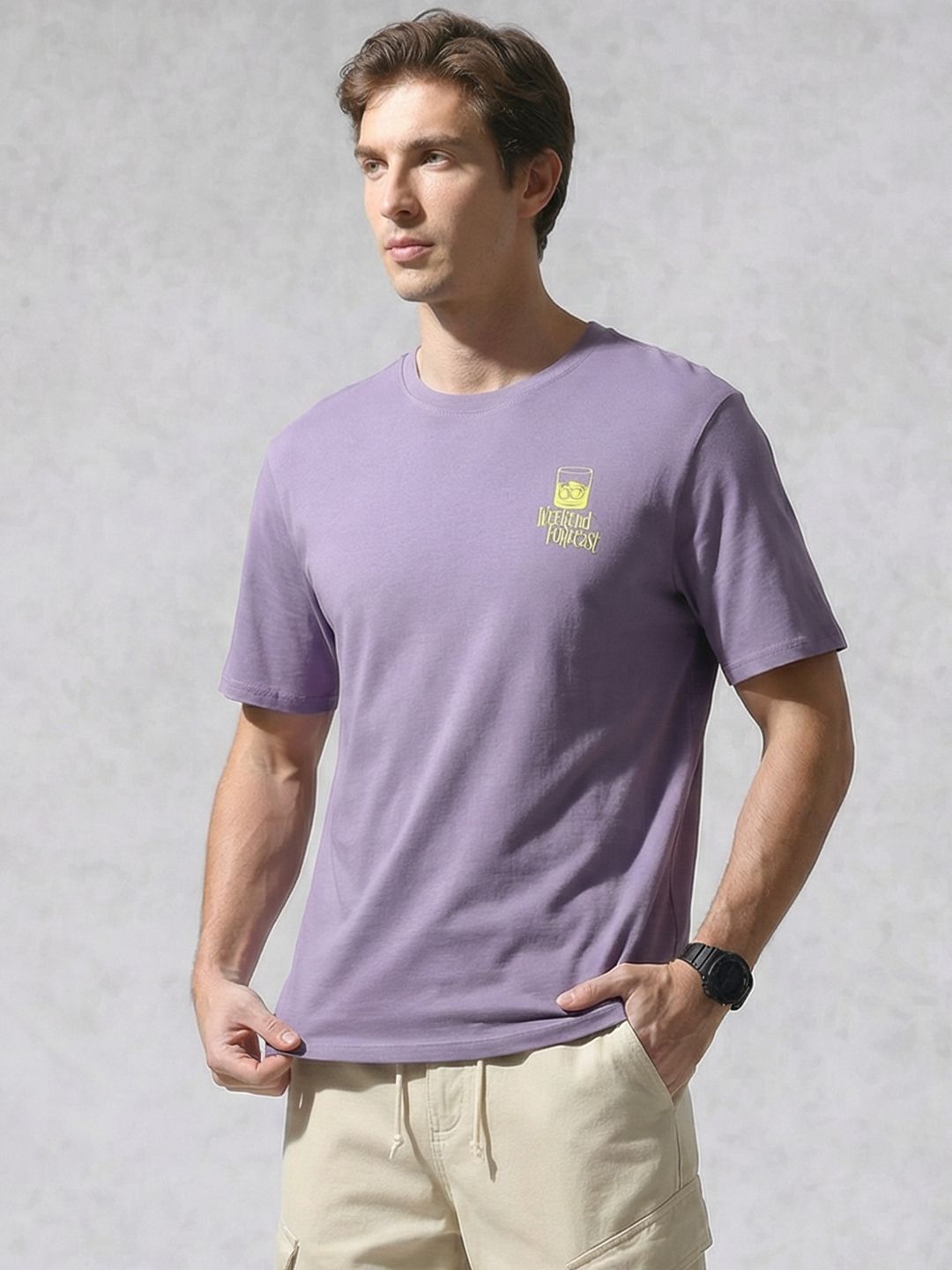WROGN Drop-Shoulder Sleeves Pure Cotton Relaxed Fit T-shirt