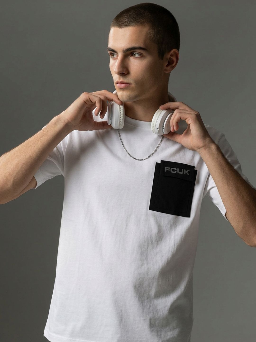 FCUK Oversized Drop-Shoulder Sleeves Pure Cotton T-shirt